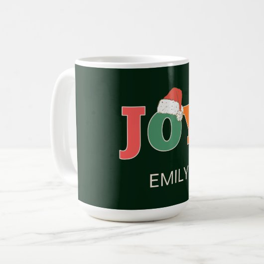 JOY! Weihnachtsmannmütze Script Typografy Custom Kaffeetasse (Vorderseite Links)
