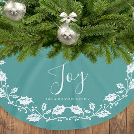 Joy White Holly Aquamarine Weihnachten Polyester Weihnachtsbaumdecke