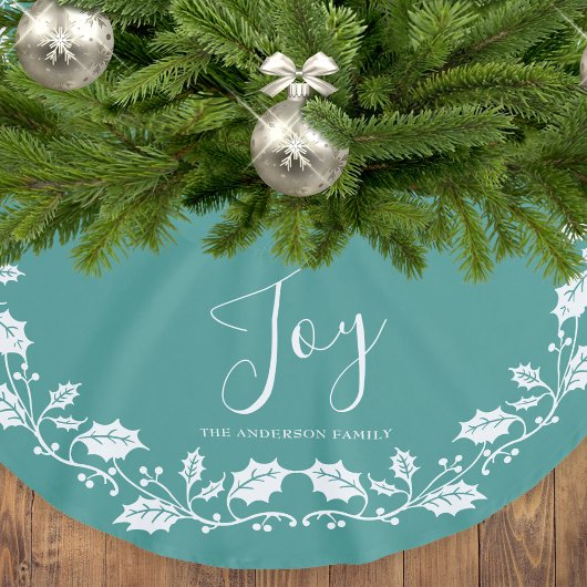 Joy White Holly Aquamarine Weihnachten Polyester Weihnachtsbaumdecke