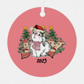 Joy White Rabbit Christmas Ornament Aus Metall (Vorderseite)