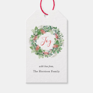 Joy Winter Berries und Grüner Weihnachtskranz Geschenkanhänger