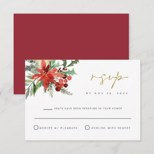 JOY Winter Christmas Red Floral Wedding RSVP Card Einladung