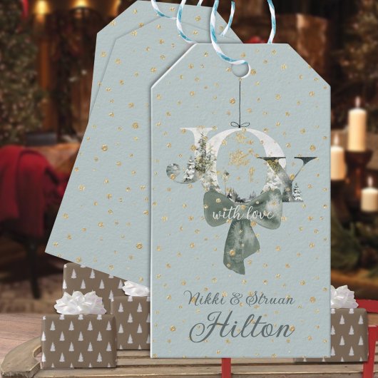 Joy Winter Woodland Forest Lettering Gold Snow Geschenkanhänger