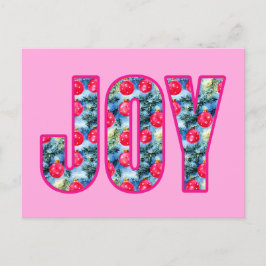 JOY Word Art in Fuchsia Pink und Aquamarin Green Postkarte