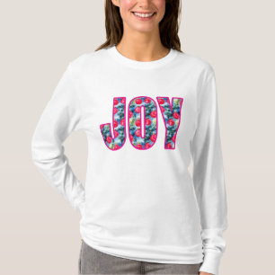 JOY Word Art in Fuchsia Pink und Aquamarin Green T-Shirt