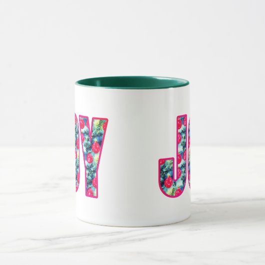 JOY Word Art in Fuchsia Pink und Aquamarin Tasse (Zentrum)