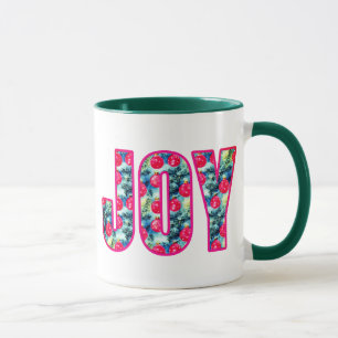 JOY Word Art in Fuchsia Pink und Aquamarin Tasse