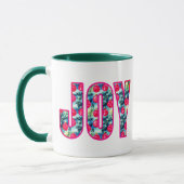 JOY Word Art in Fuchsia Pink und Aquamarin Tasse (Links)