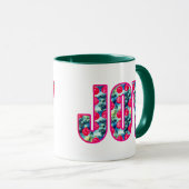 JOY Word Art in Fuchsia Pink und Aquamarin Tasse (VorderseiteRechts)
