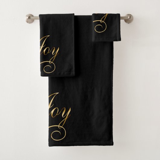 Joy Word Art in Gold auf schwarz Badhandtuch Set (Insitu)