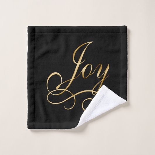 Joy Word Art in Gold auf schwarz Badhandtuch Set (Waschlappen)