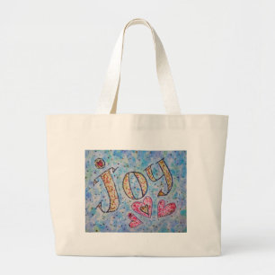 Joy Word Pink Hearts Art Tote Bag Jumbo Stoffbeutel
