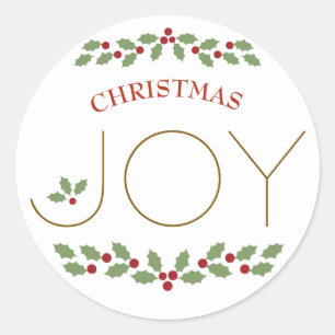 Joy Word Weihnachten Holly Festive Simple Modern Runder Aufkleber