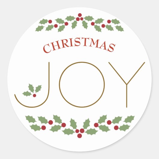 Joy Word Weihnachten Holly Festive Simple Modern Runder Aufkleber (Vorderseite)
