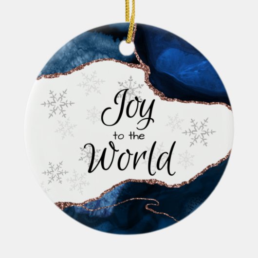 Joy World Elegant Blue Gold Glitzer Geode Keramik Ornament (Vorne)