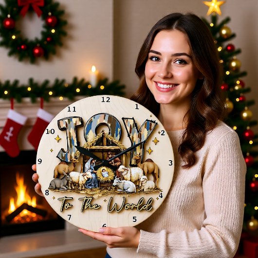 Joy World Nativity Wood Große Wanduhr