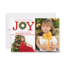 Joy Wreath 2 Fotos Red Dots - 3x5 Weihnachtskarte