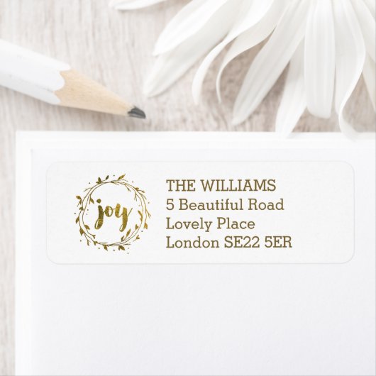 Joy Wreath Christmas Return Address Label (Insitu)