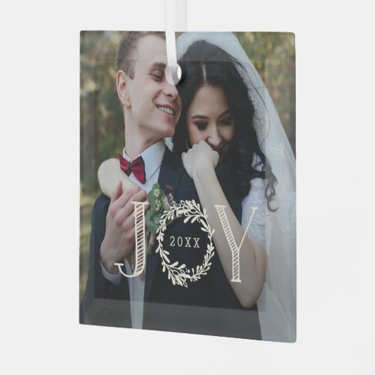 Joy Wreath Custom Foto Weihnachtsschmuck (Vorderseite links)