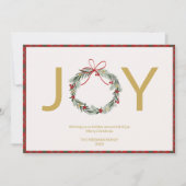JOY Wreath Foto Weihnachtskarte mit Kariertem Trim Einladung (Vorderseite)
