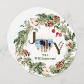 JOY Wreath Green Red Letters Foto Weihnachten (Vorne/Hinten)
