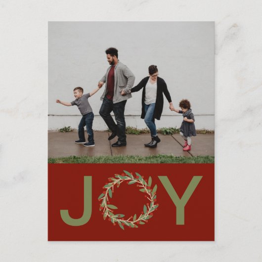 Joy Wreath Holiday Foto Postcard Postkarte (Vorderseite)