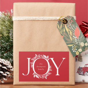 Joy Wreath Holiday Weihnachten Rote Geschenksticke Rechteckiger Aufkleber