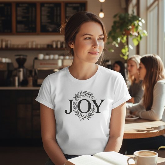 Joy Wreath Minimalist Christmas: Botanical Holiday T-Shirt