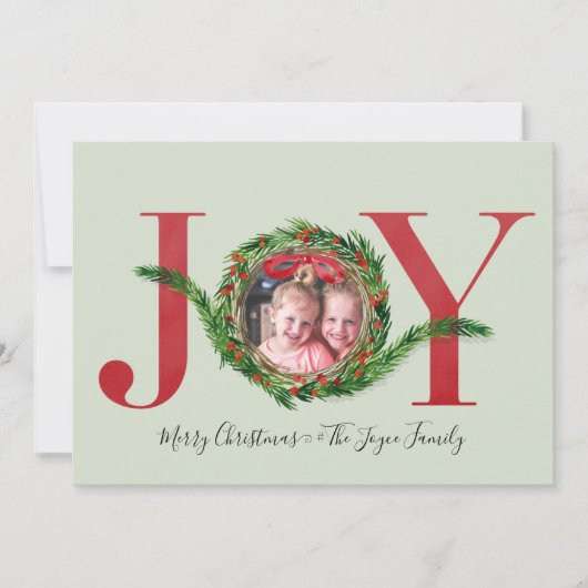 Joy Wreath mit Red Berries Foto Weihnachten Karte (Vorderseite)
