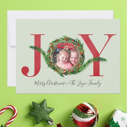 Joy Wreath mit Red Berries Foto Weihnachten Karte