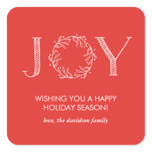 Joy Wreath Red Typografy Personalisiert Stickers