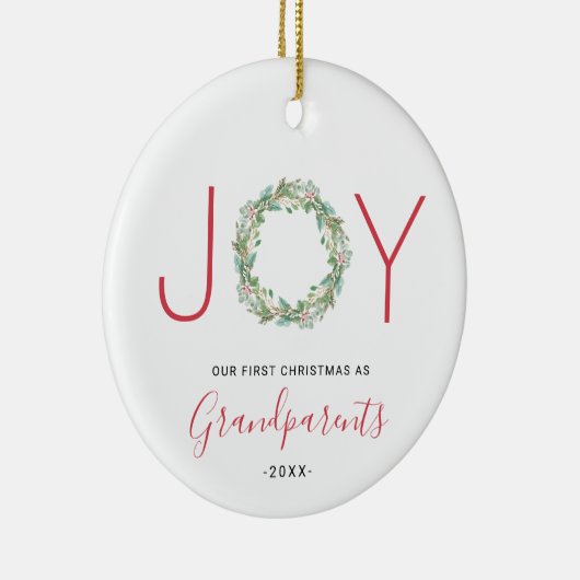 Joy Wreath Unsere ersten Weihnachten als Großelter Keramik Ornament (Rechts)