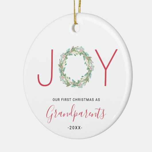 Joy Wreath Unsere ersten Weihnachten als Großelter Keramik Ornament (Links)