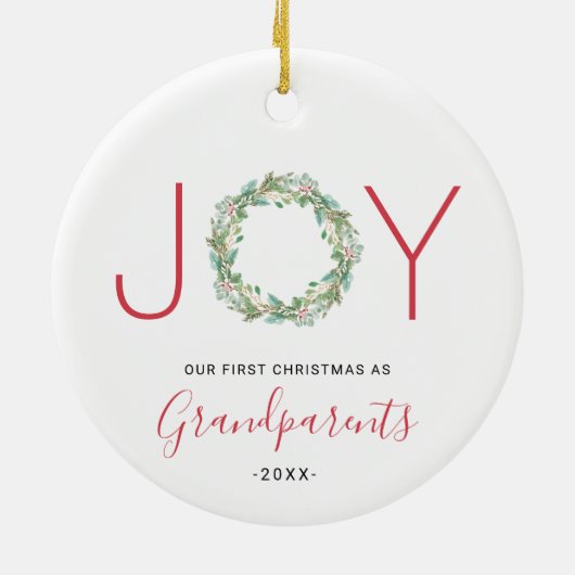 Joy Wreath Unsere ersten Weihnachten als Großelter Keramik Ornament (Hinten)
