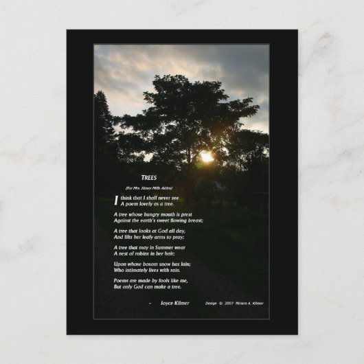Joyce Kilmer "Trees" illustriert von Enkelin Postkarte (Vorderseite)