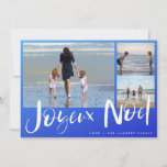 Joyeaux Weihnachten Beach Family Foto Weihnachtska<br><div class="desc">Joyeux Weihnachten Französisch Weihnachtsgrüße Karte in einem blau ombre Strand-inspiriert drei Foto-Design. Angepasst mit drei Fotos und dem Namen Ihrer Familie. Diese Weihnachtskarte am Strand setzt auf ein blaues Ober- und Weißes-Design,  das auf der Rückseite an den Wasserstreifen erinnert.</div>