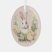 Joyeuses Pâques Easter Bunny in einem Blumenkranz Ornament Aus Glas (Vorderseite links)