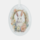 Joyeuses Pâques Easter Bunny in einem Blumenkranz Ornament Aus Glas (Vorderseite links)