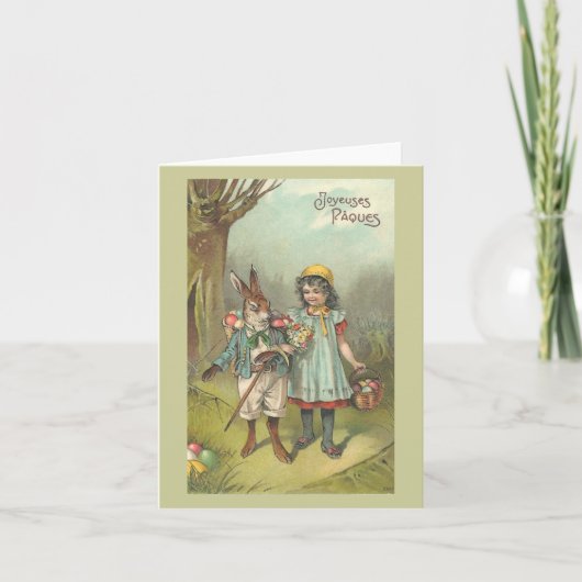 Joyeuses Pâques Niedlich Vintag Ostern Feiertagskarte (Vorderseite)