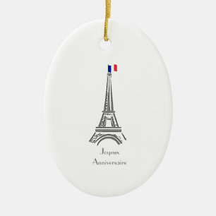 Joyeux Anniversaire Eiffel Tower French Geburtstag Keramik Ornament
