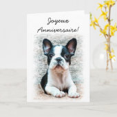 Joyeux Anniversaire French Bulldog Grußkarte Karte (Gelbe Blume)