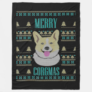 Joyeux Corgmas Ugly Christmas Corgi Fleecedecke