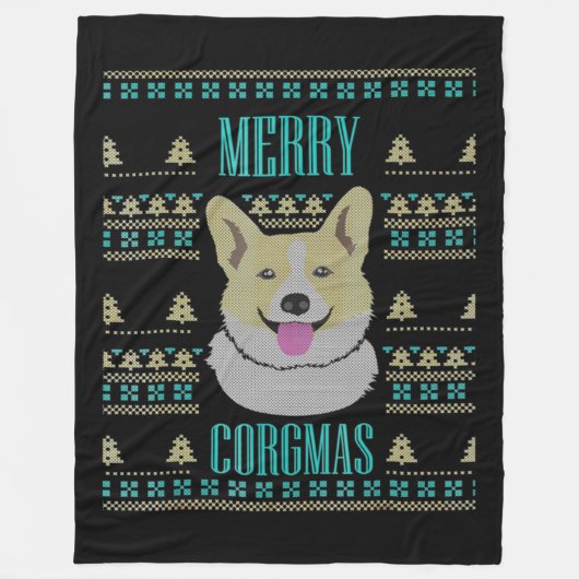 Joyeux Corgmas Ugly Christmas Corgi Fleecedecke (Vorderseite)