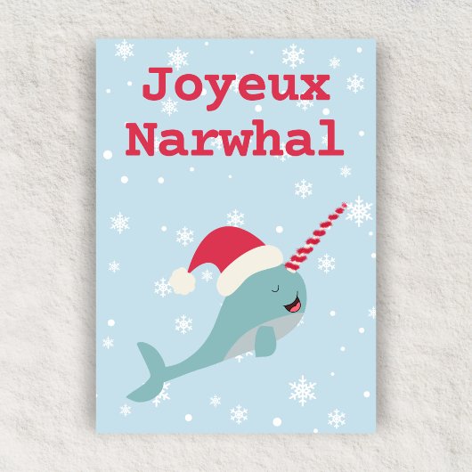 Joyeux Narwhal pun Merry Christmas Feiertagskarte