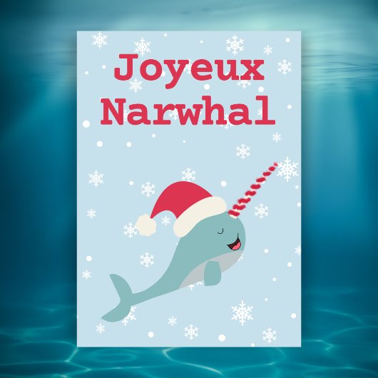Joyeux Narwhal pun Merry Christmas Feiertagspostkarte