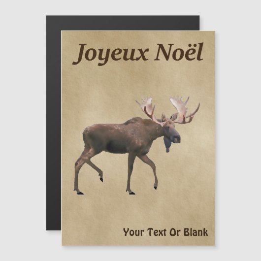 Joyeux Noё l - Bull Moose on Old Paper Magnetkarte (Vorne/Hinten)