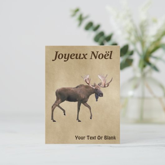 Joyeux Noё l - Bull Moose on Old Paper Postkarte (Stehend Vorderseite)