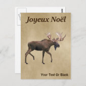 Joyeux Noё l - Bull Moose on Old Paper Postkarte (Vorne/Hinten)