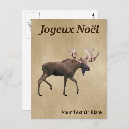 Joyeux Noё l - Bull Moose on Old Paper Postkarte (Vorne/Hinten)
