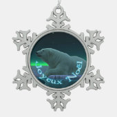 Joyeux Noё l - Ice Edge Polar Bear Schneeflocken Zinn-Ornament (Vorderseite)